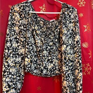 Sienna Sky Black Floral Blouse with Smocked Detail